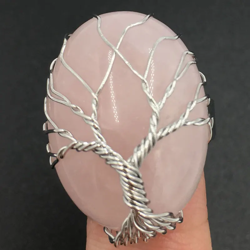 Pink Crystal MC8036 Дерево жизни авантюрин Кристалл Опал Золотой камень тигровый глаз Синий Песок Женщины Мужчины искусство овальная бусина кольцо 7~ 1" отрегулируйте размер PWB739 - Цвет основного камня: Pink Crystal MC8036