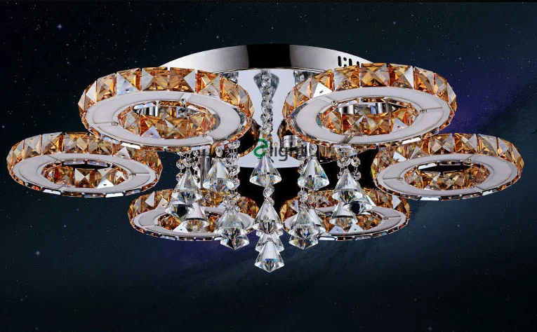 Современный минимализм Lustre De Cristal Led Люстра для фойе Роскошные покрытые зеркалом стальные кольца Круглая Люстра - Цвет абажура: amber 6 light