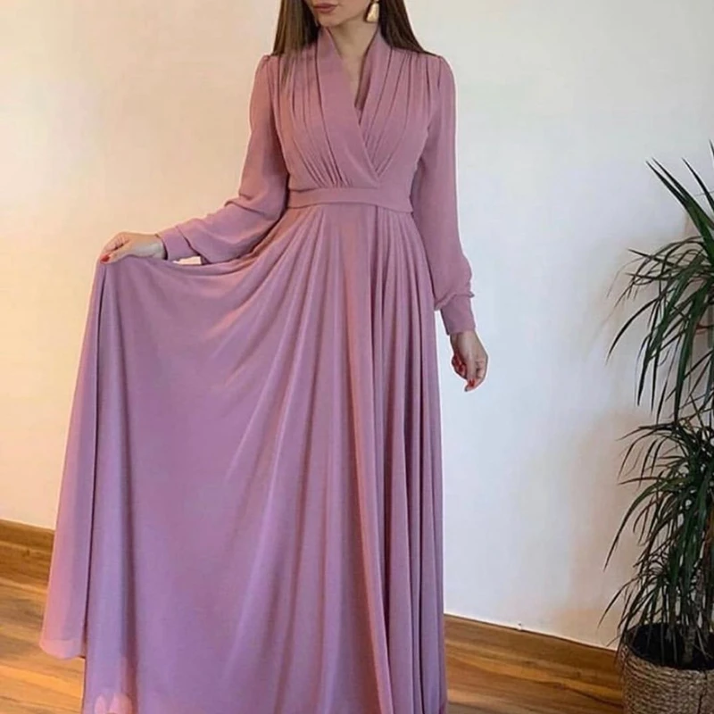 Женское длинное вечернее платье Элегантное Длинное Платье с V-образным вырезом и