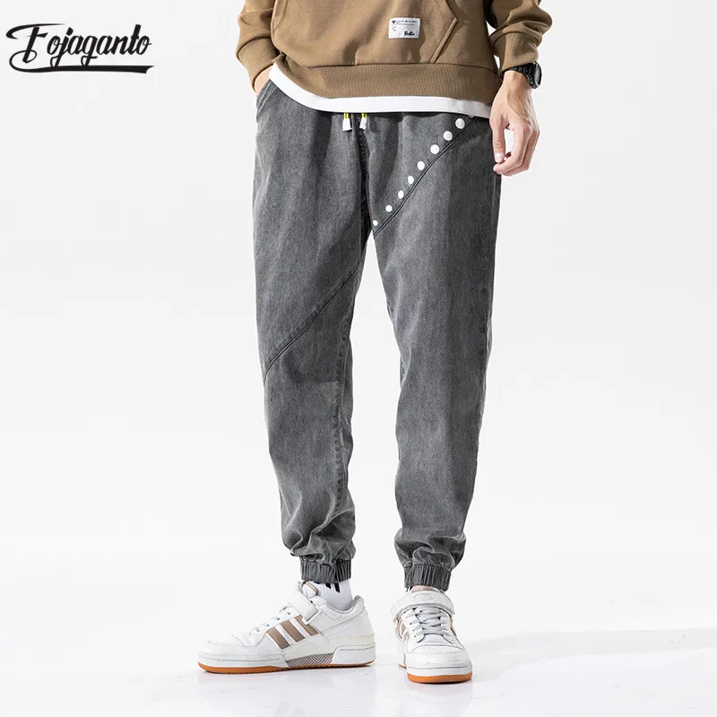 

Джинсы FOJAGANTO мужские в стиле ретро, Брендовые однотонные облегающие брюки-карандаш, модные повседневные джинсы, осень