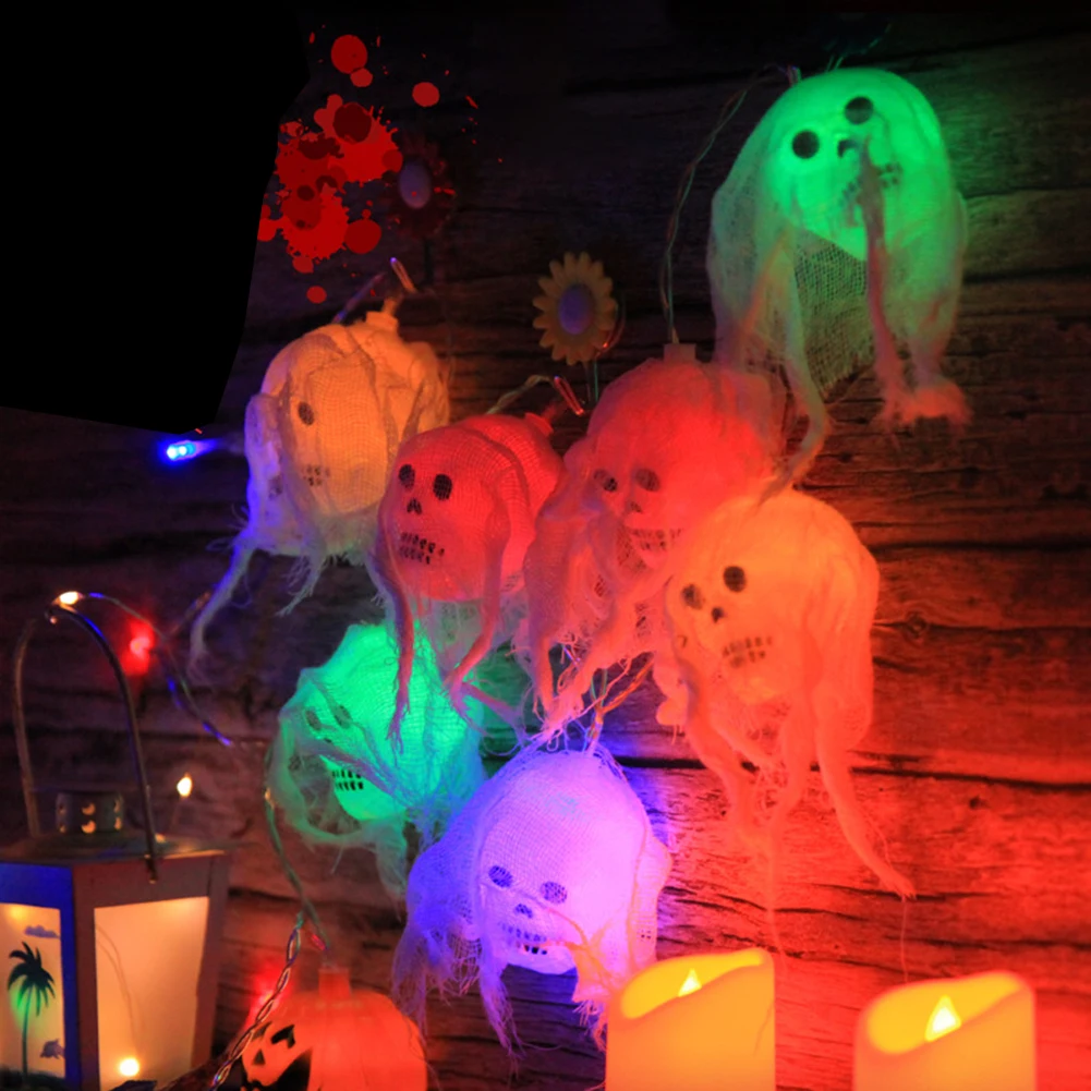 LED Light String Ghost Skull Halloween Decor Horrible Haunted House Decoration Cold White Lights for Bedroom | Лампы и освещение
