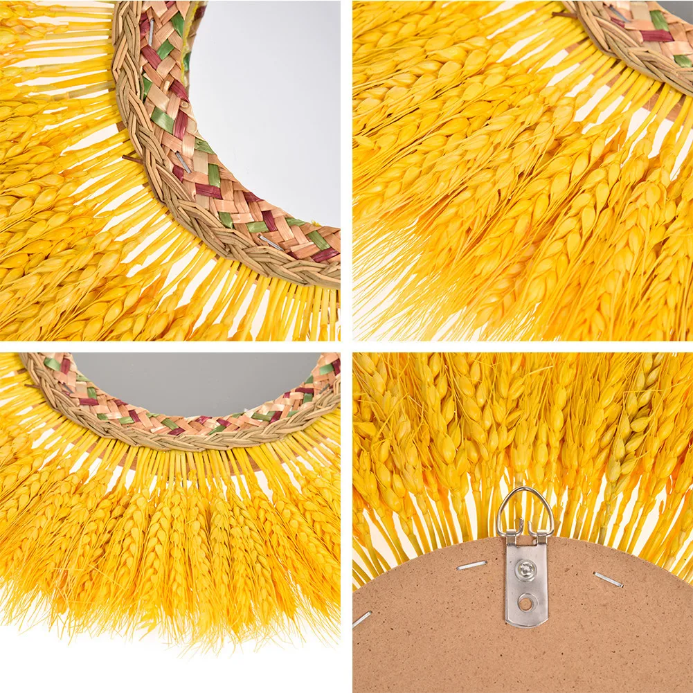 

Wheat creative room wall decoration bedroom wall decoration rattan mirror homestay Wall Decoration pendant
