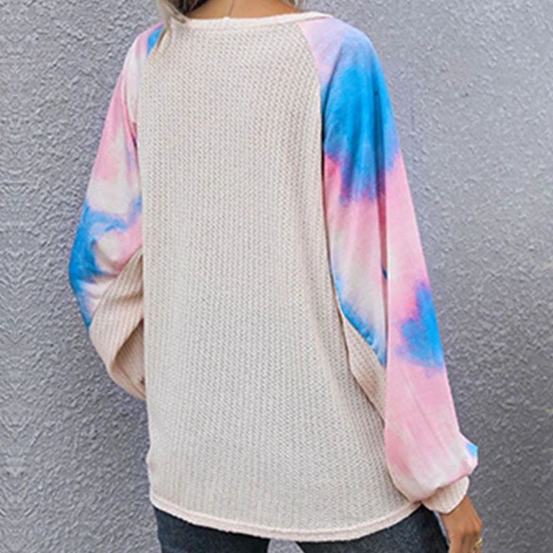 

Women Casual Tie-Dye Long Sleeves Spliced Loose T-Shirts Round Neck Tops Shirts Pullover
