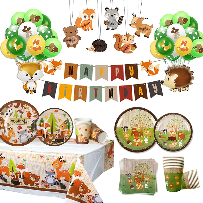 

8 шт одноразовая посуда Лесной камуфляж джунгли животных на день рождения тематические праздничные бумажные тарелки/салфетка для детей Ден...