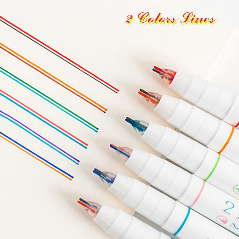 

6Pcs/box Creative Two-color Line Gel Pen Art Drawing Graffiti Pen Student Reading Marker DIY Diary Journal Stationery Supplies