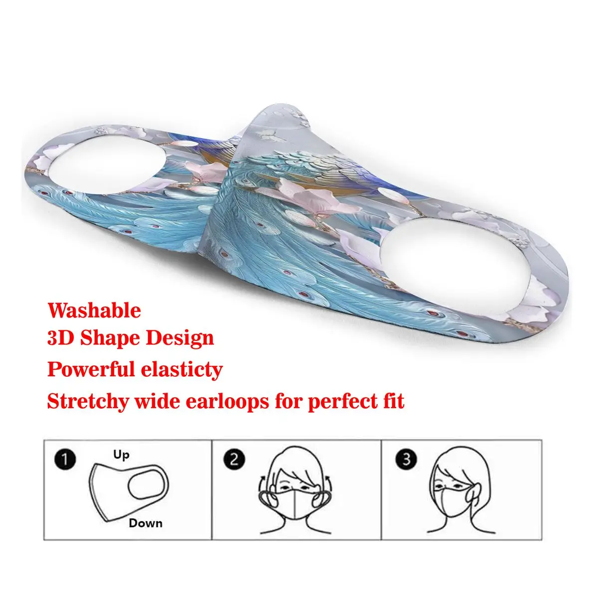 

Dust Mask 5D Diamond Painting Peacock Wall Art Mouth Face Cover Respirator for Adult Kid Washable Reusable Anti Pollution