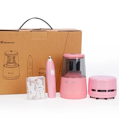 8082-pink-set Tenwin электрическая точилка для карандашей Автоматическая точилка для карандашей Kawaii ручка нож батарея/USB зарядка питание канцелярские принадлежности - Цвет: 8082-pink-set