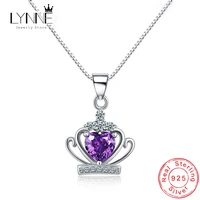 new women jewelry 925 sterling silver fine crown zircon pendants necklaces purple white heart rhinestone collarbone chain neck