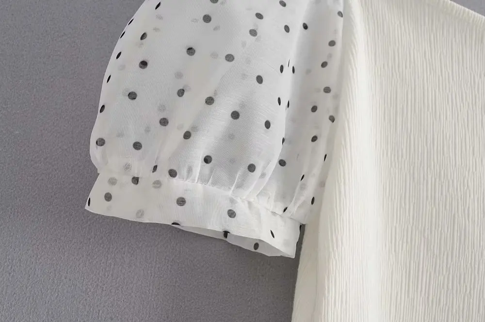 2019 новые женские повседневные рубашки в горошек с пышными рукавами шикарные