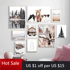 Снег озеро дом Pine eagle живопись на холсте с изображением лошади Nordic печать настенный художественный Декор картинки для Плакаты эстетическое украшение комнаты с орнаментом Рождественские