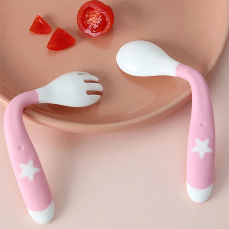 

Набор силиконовых ложек для детских принадлежностей, Сгибаемая мягкая вилка для обучения еде у малыша, детская посуда