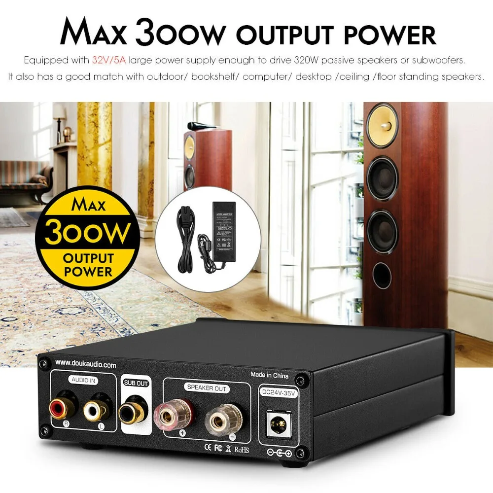 Douk аудио hi-fi G2 сабвуфер/полночастотный мини моно канал TPA3116 цифровой Класс D домашний аудио усилитель мощности 100 Вт/300 Вт