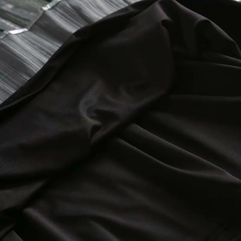 

Maxi Pleated Midi Skirts Ladies High Waist Elascity Vintage Party Skirt 2020 New Fashion Women Spring Autumn Long Metallic Gold