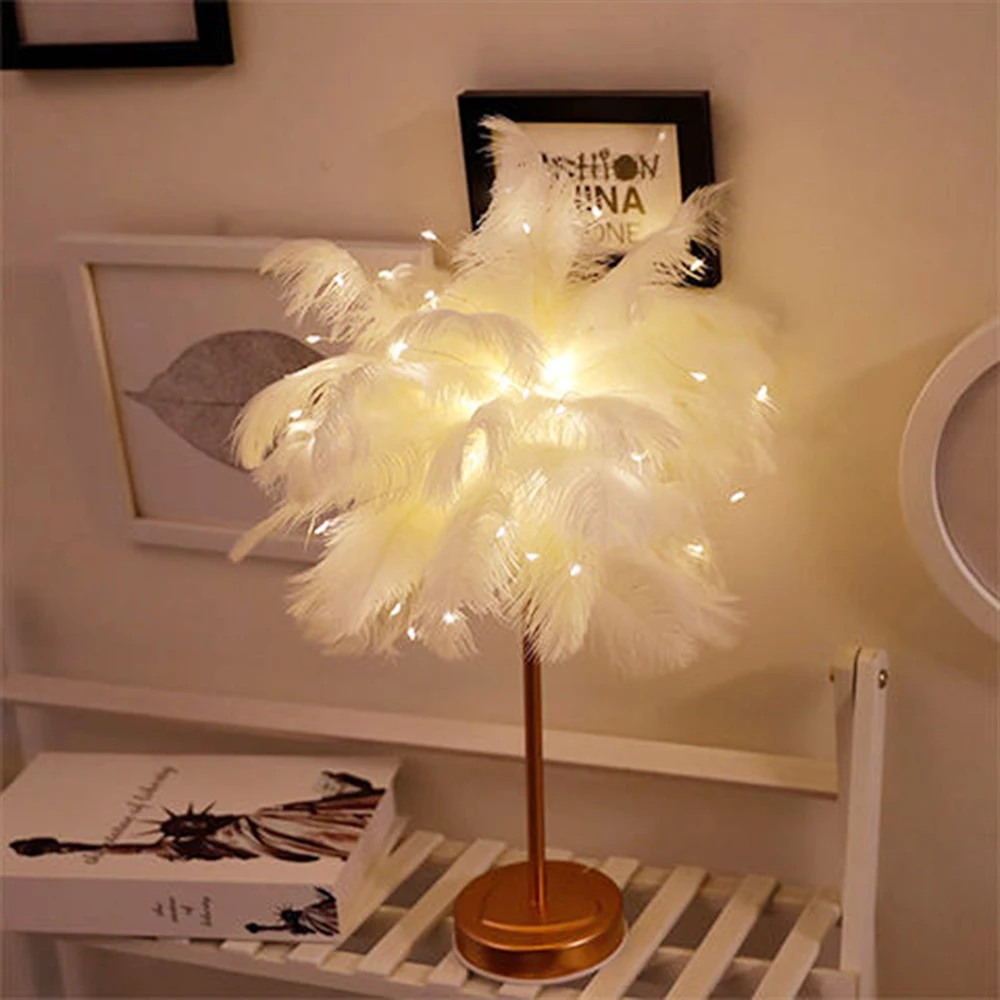 nordic feather night light remote control fairy desktop lamp usb for home living room bedroom party wedding romantic decoration free global shipping