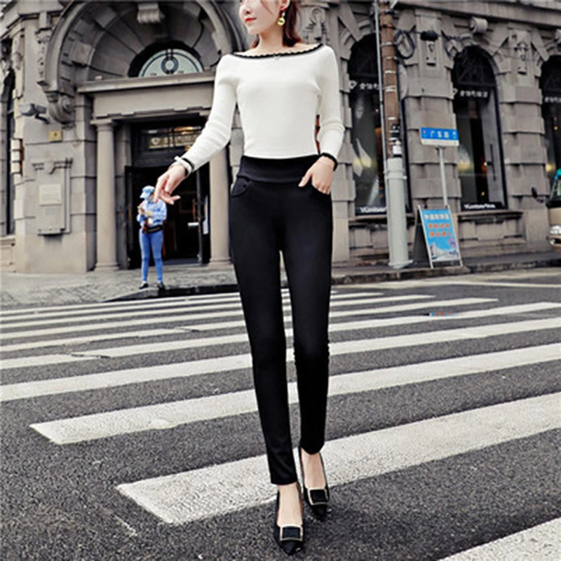 

Women Pants Fashion Solid High Waist Long Trousers Pencil Trousers Fall Pocket Pants Women Slim Ladies Pants Plus Size S-4XL