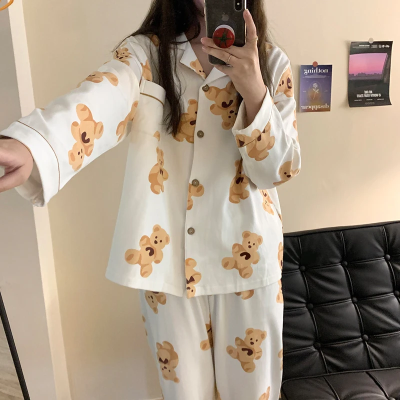 Корейская весенне-осенняя женская пижама для отдыха с длинными рукавами Женский