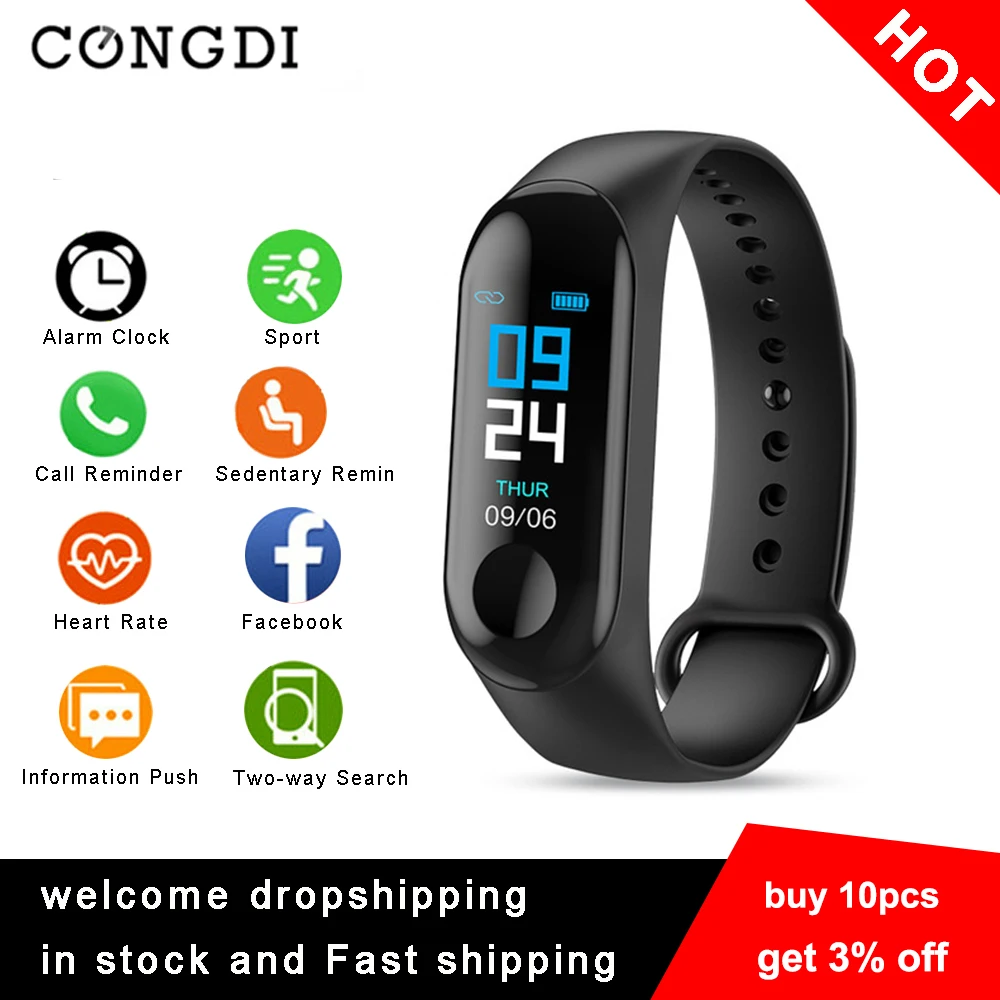 M3 plus smart watch Smart Bracelet Fitness Tracker Heart Rate Blood Pressure Sport Watch IP65 Waterproof Wristband | Электроника