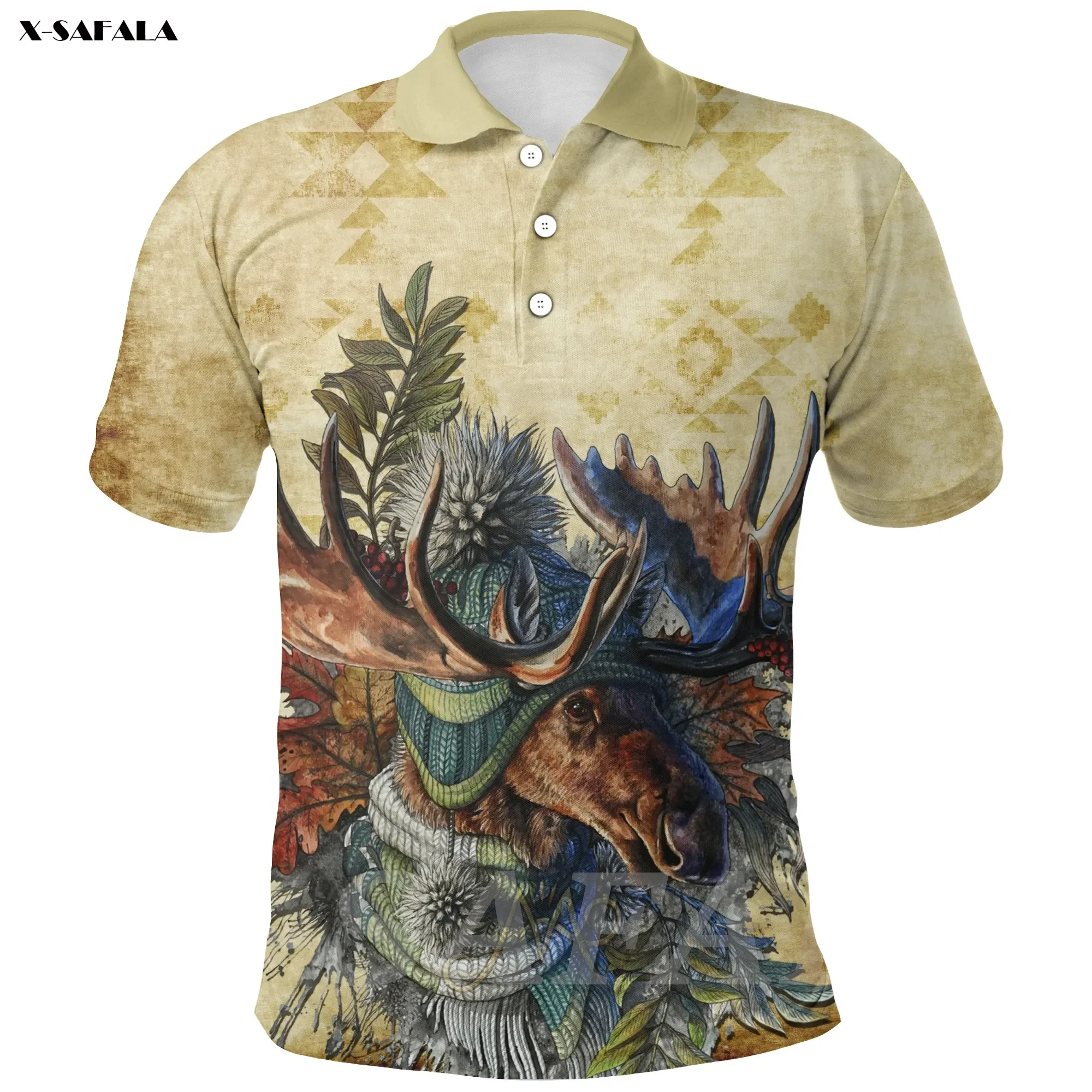 

Indian Native Chief Totem Deer Wolf 3D Printed Polo Shirt Men Women Unisex Thin Collar Short Sleeve Street Wear Casual Tee