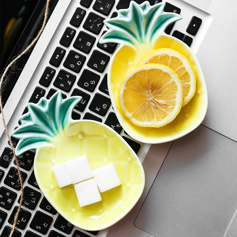 1 шт. желтая тарелка с ананасом милая маленькая керамическая посуда для домашнего