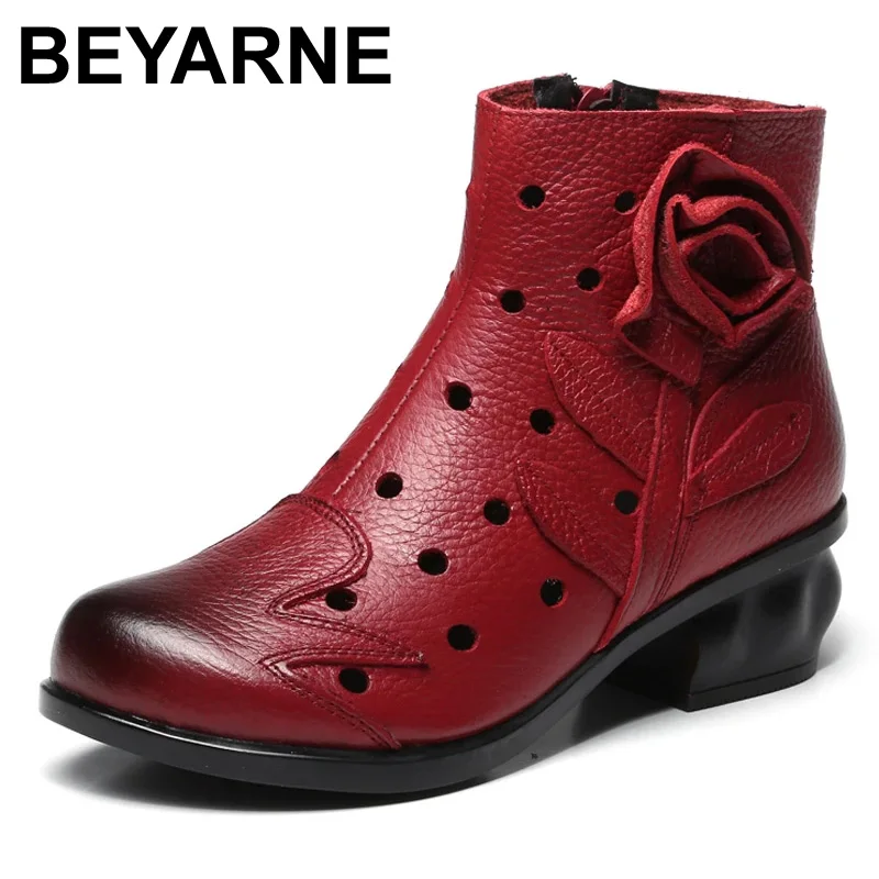 

BEYARNE New Genuine Leather Women Boots Spring Autumn Shoes Botas Feminina Female Ankle Fashion Women Boots Botas Mujer