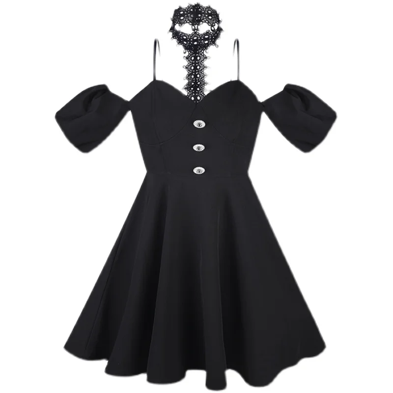 

COIGARSAM Women one-piece dress korean New Summer Dresses Black Pink 9203