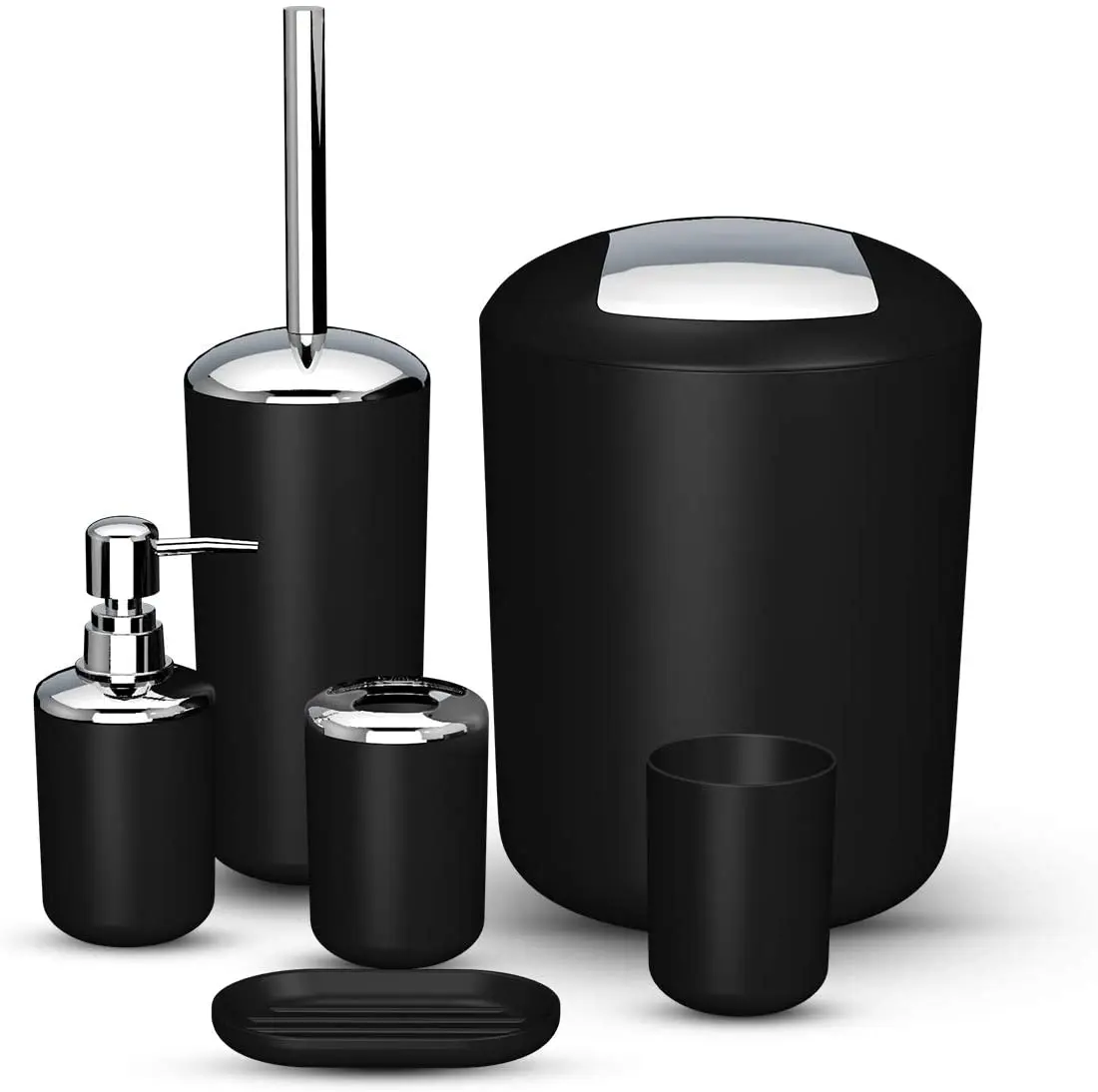 6pcs bathroom accessories set bath ensemble soap dish trash can toilet brush tumbler cup necessities kit bathroom accessories free global shipping