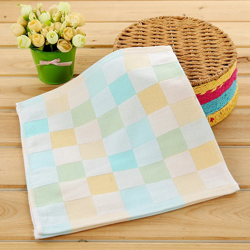 Клетчатые однотонные хлопковые слюны для новорожденных 25*25 см полотенце