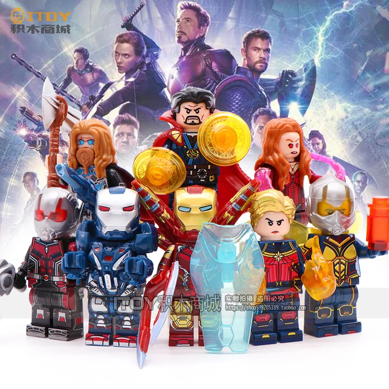 С принтами "Marvel", "Мстители", "Железный человек" перец «Человек-паук», «Тор» ОСА человек-муравей Doctor Strange Алая ведьма Боевая машина, строительные блоки, игрушки, кирпичи