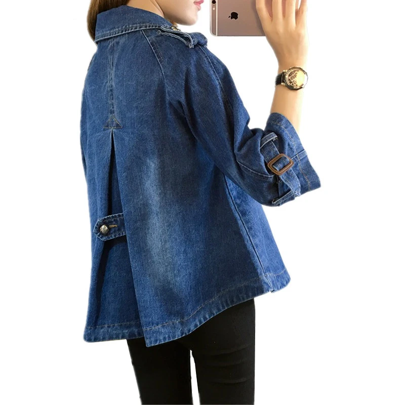 Женская джинсовая ветровка двубортный Свободный плащ в ковбойском стиле