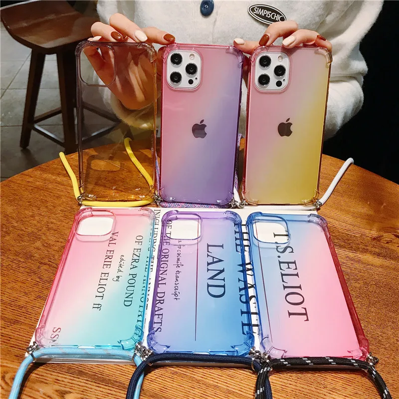 gradient strap chain case for motorola moto e7 e6s 2020 e6 g9 plus g8 power lite g fast one hyper cover carry necklace lanyard free global shipping