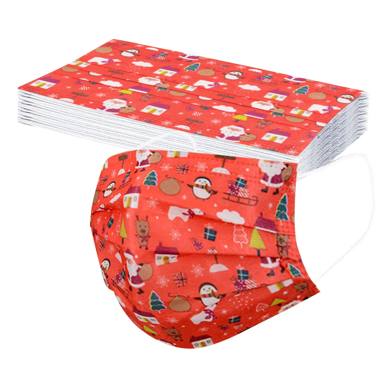 Маска для лица Новогодняя одноразовая из нетканого материала с 3-слойным