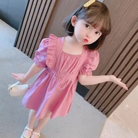 girls summer season dress new korean style puff sleeve waist princess dresses 2 8years old beibei fashion quality child clothing