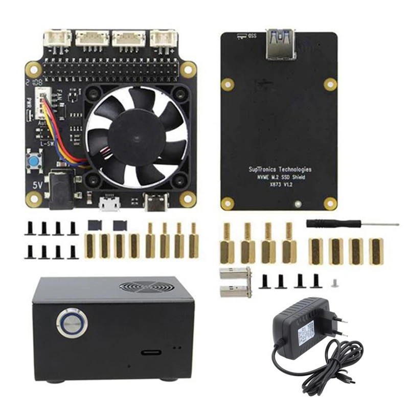 Kaufen X873 V 1,2 NVME M.2 Expansion Board + X735 V 2,5 Power Management & PWM Lüfter Bord + Fall Für Raspberry Pi 4B