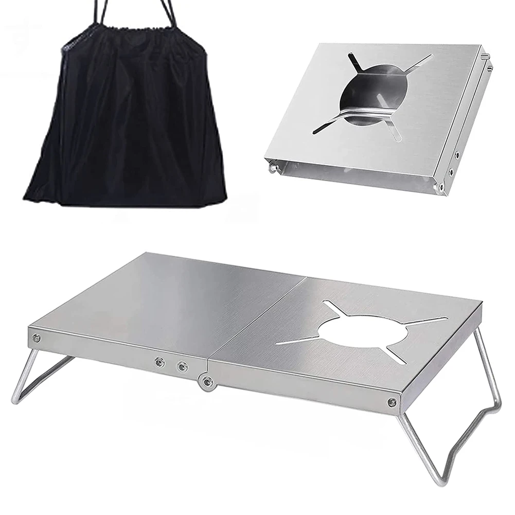 

Outdoor Stove Table Folding Stainless Steel Portable Waterproof Camping Windproof Burner Stand Durable Folding Table Silver