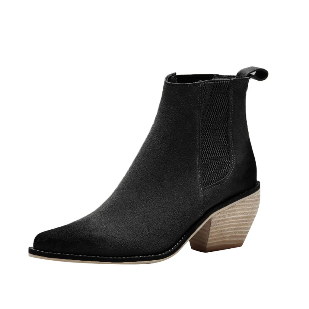 Популярные женские ботинки в стиле ретро замшевые однотонные короткие на