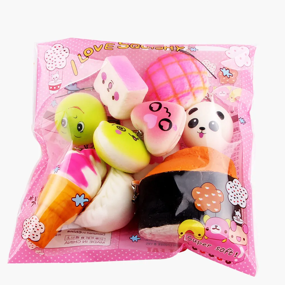 Kawaii 10pcs Средний Мини мягкий хлеб милые мягкие посылка игрушки ключ рост салфетки