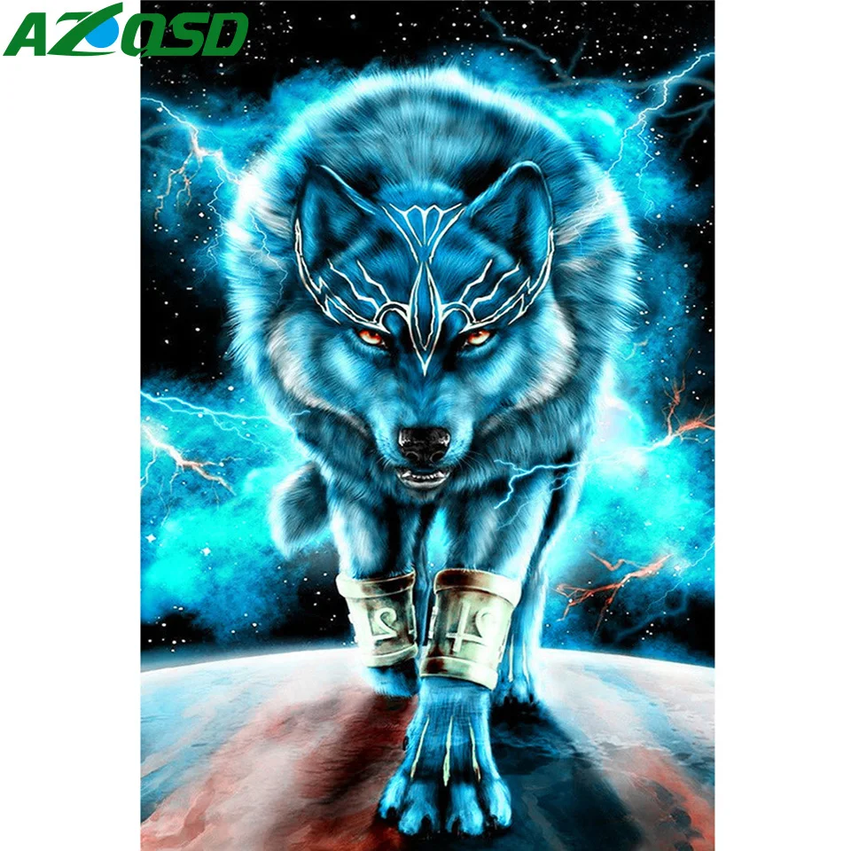

AZQSD Wolf Diamond Painting Full Square Handmade Picture Of Rhinestones Diamond Embroidery Animal Fantasy Home Decor Gift