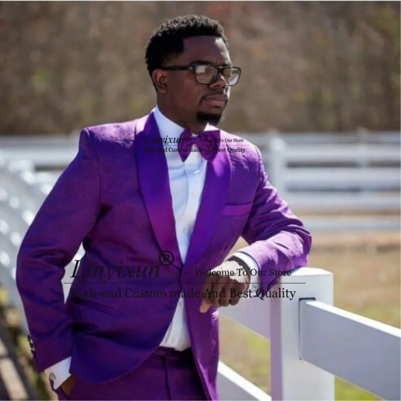 Новое поступление мужские костюмы фиолетовый узор смокинги для жениха шаль с