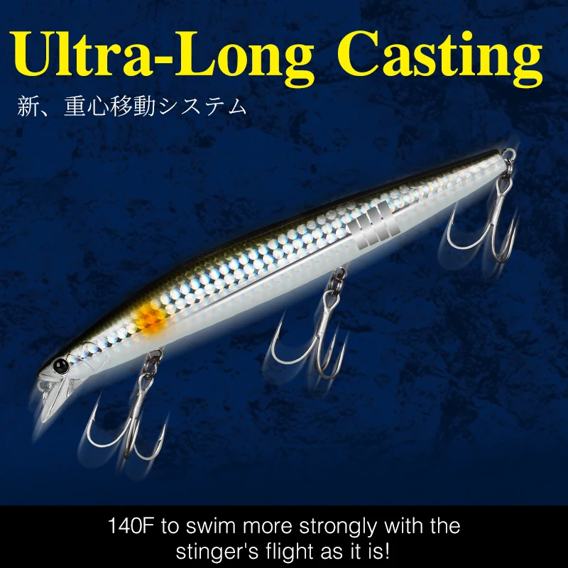 TSURINOYA Ultra Long Casting Floating Minnow STINGER DW115 140mm 24g Tungsten Weight Sea Bass Fishing Lure Saltwater Hard Bait