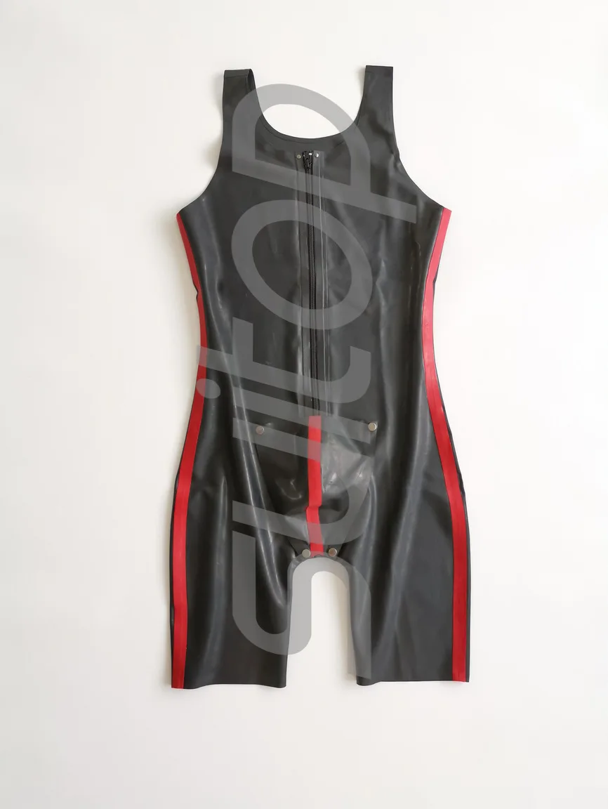 Мужская мода sheathy латексная одежда Майо с задней застежкой спереди молния до