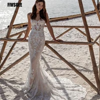 fivsole spaghetti straps mermaid wedding dress lace applique sweetheart skin lining long bridal gown robe de mariage elegant