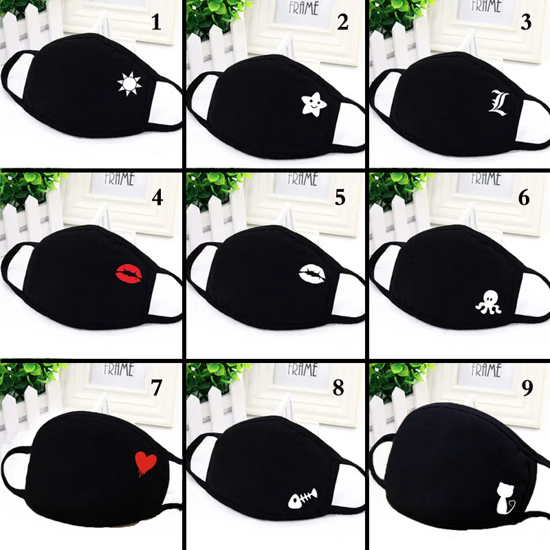 

Q Cotton Cartoon Mouth Mask 1Pcs Party Supply Printing Mouth Muffle Anti Dust 11 Style Black Unisex