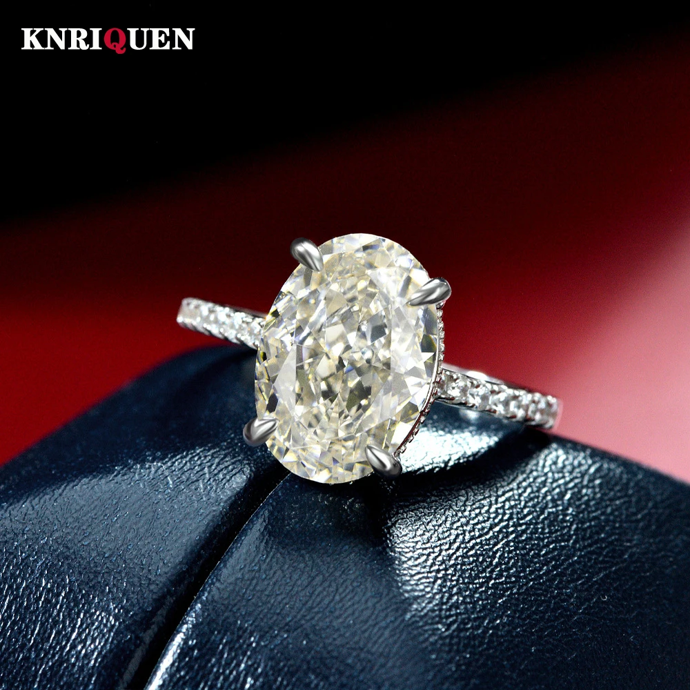 

2021 Original 925 Sterling Silver 9*13mm Ruby Aquamarine Quartz High Carbon Diamond Wedding Rings for Girlfriend Fine Jewelry