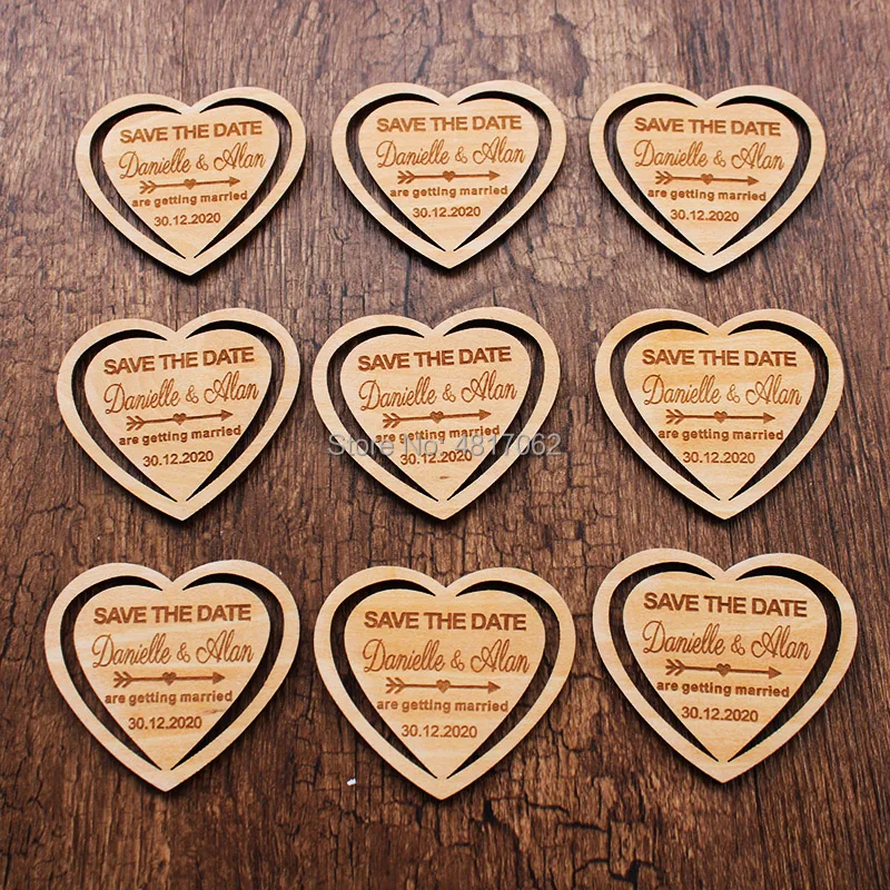 Деревянные магниты с надписью Save The Date Heart Date|Сувениры для вечеринок| |