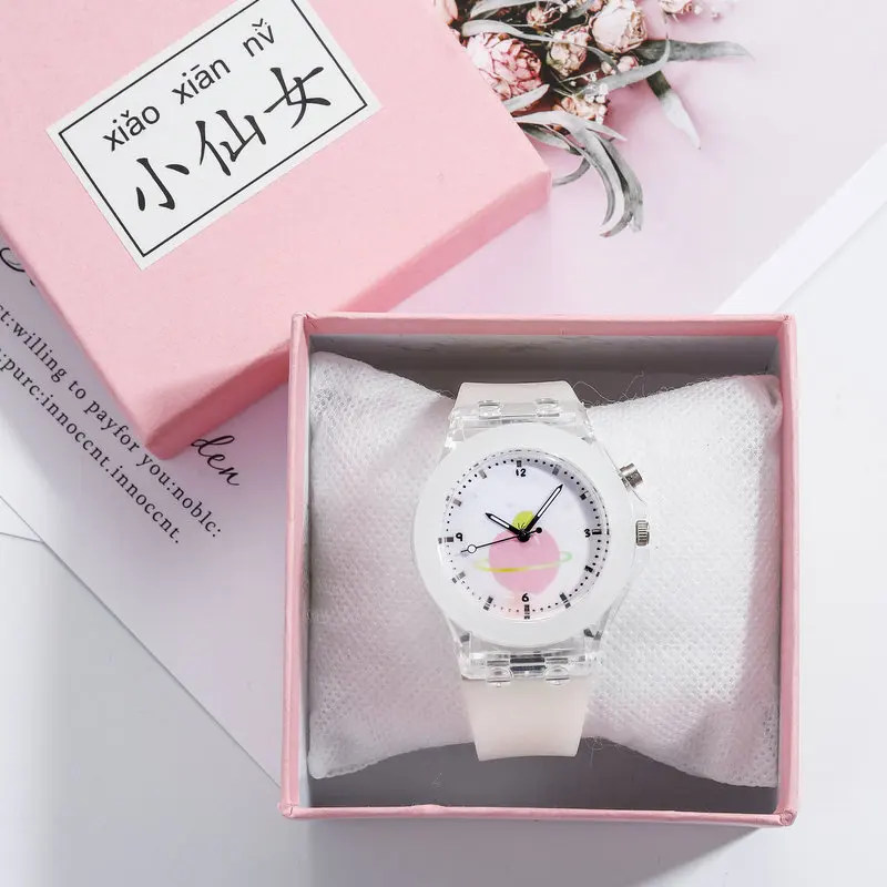 

100pcs / lot shake sound popular candy-colored glow night light watch schoolgirl Japanese cute little fresh quartz watch