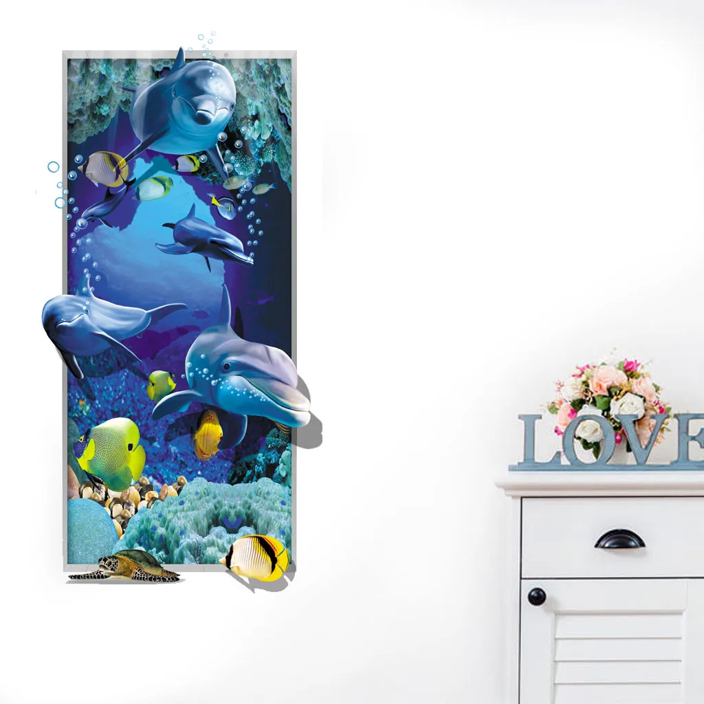 3D наклейки на стену из ПВХ в виде дельфина декоративные для детской гостиной