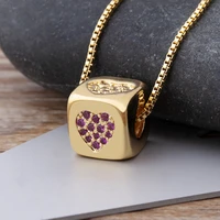 aibef new luxury cute cube dice heart necklace copper zircon gold chain necklace for women birthday party wedding jewelry gift