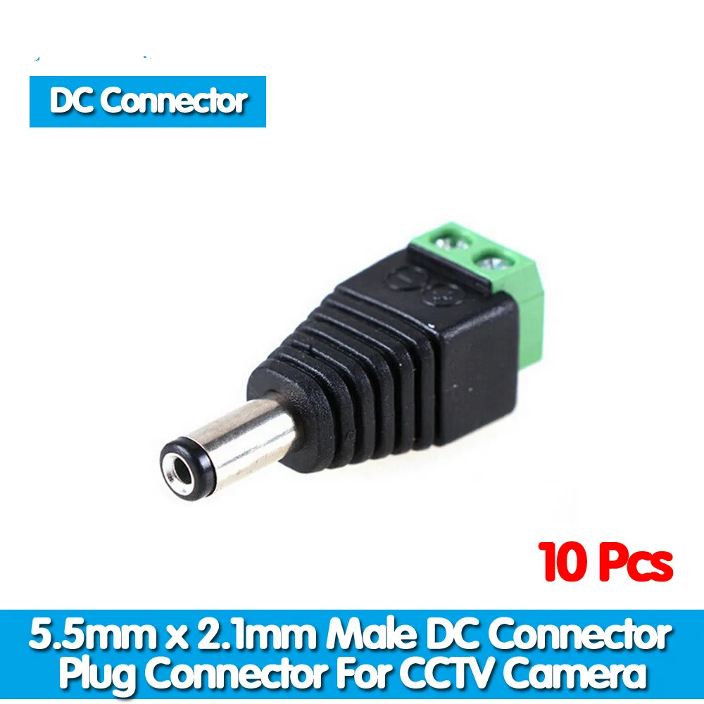 

HKIXDISTE 10Pcs/lot 5.5mm*2.1mm DC Connector CCTV Power BNC Connector for CCTV Camera