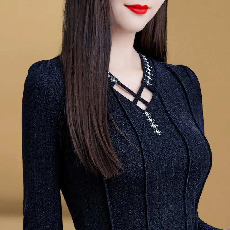

Autumn and Winter All-match Tops Slim Bottoming Shirts Long Sleeves, Outer Wear, Inner Wear Plus Velvet T-shirt Lace T-shirt