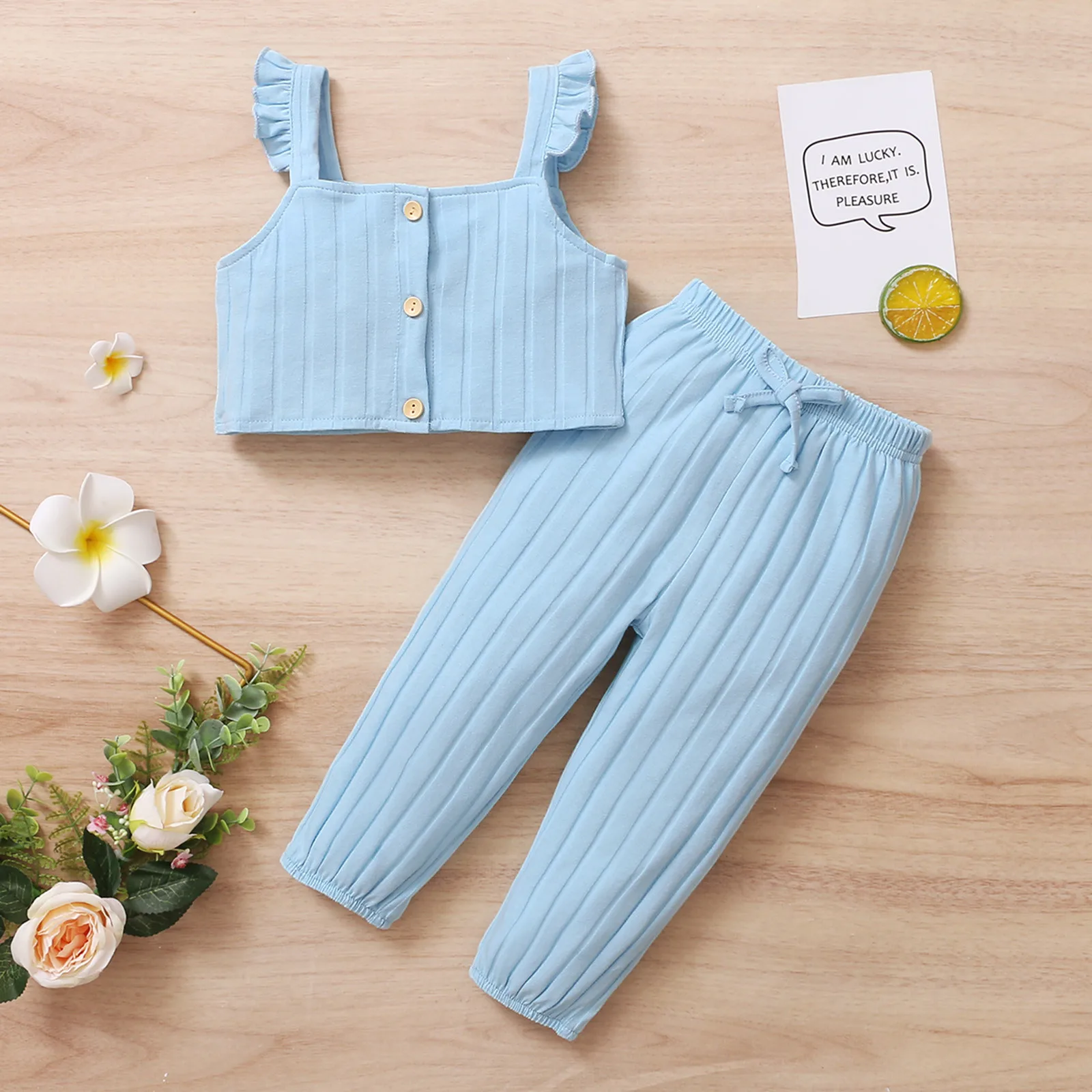 

Toddler Baby Girls Sets Ruffle Sleeveless Solid Cotton Soft Sets Vest Tops+pants Sports Outfits Baby Girl Clothing Outfits 6m-4t